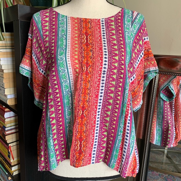 Bright Boho Flowy Crop Blouse, Maeve for Anthro, M - Picture 4 of 7
